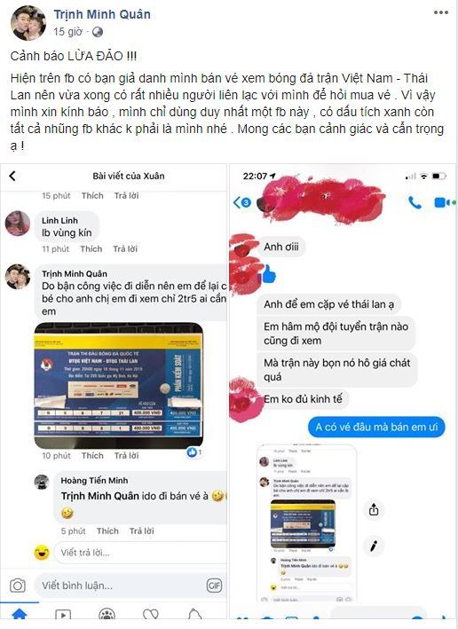 Minh Quân bị mạo danh bán vé trận Việt Nam - Thái Lan-1