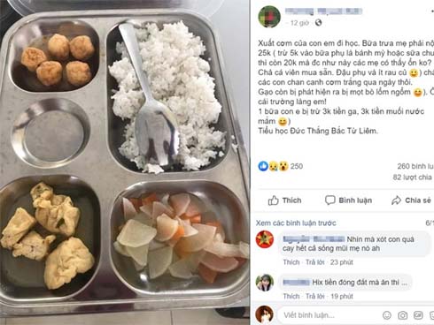 Phụ huynh bức xúc bữa ăn 20.000 đồng chỉ có đậu phụ, cá viên-1