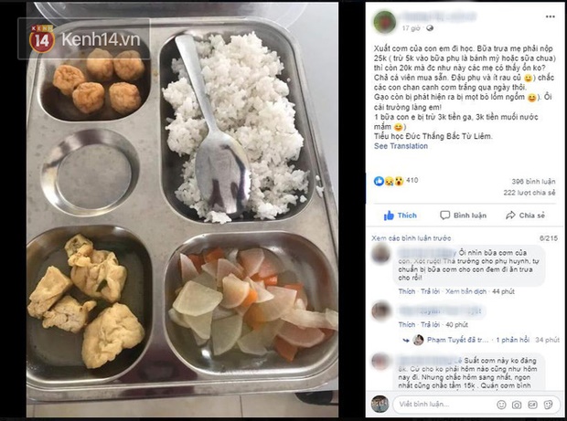 Đại diện trường cho học sinh suất ăn 20k chỉ có đậu phụ, cá viên: Nếu có thêm canh ngao thì sẽ dinh dưỡng hơn-1