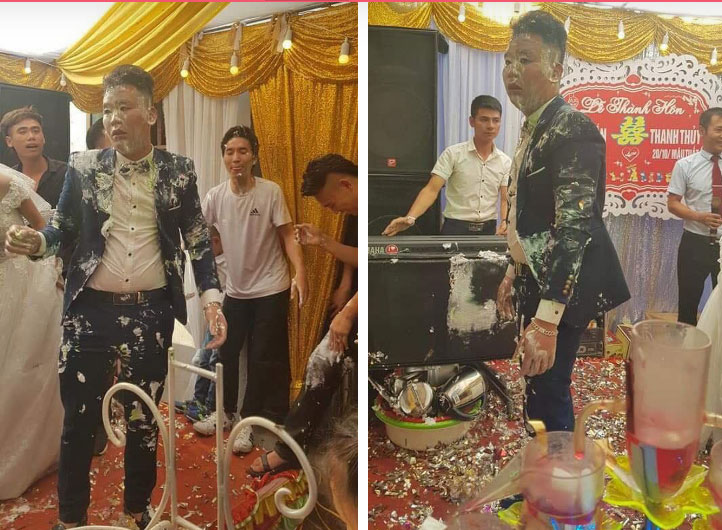 Ngày cưới, cô dâu buồn thiu còn chú rể thất thần sau khi bị hội bạn thân úp nguyên cái bánh gato vào người-2