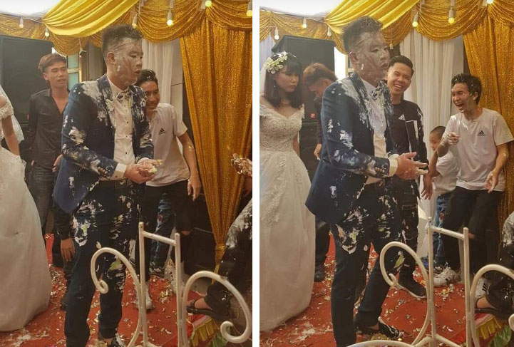 Ngày cưới, cô dâu buồn thiu còn chú rể thất thần sau khi bị hội bạn thân úp nguyên cái bánh gato vào người-3