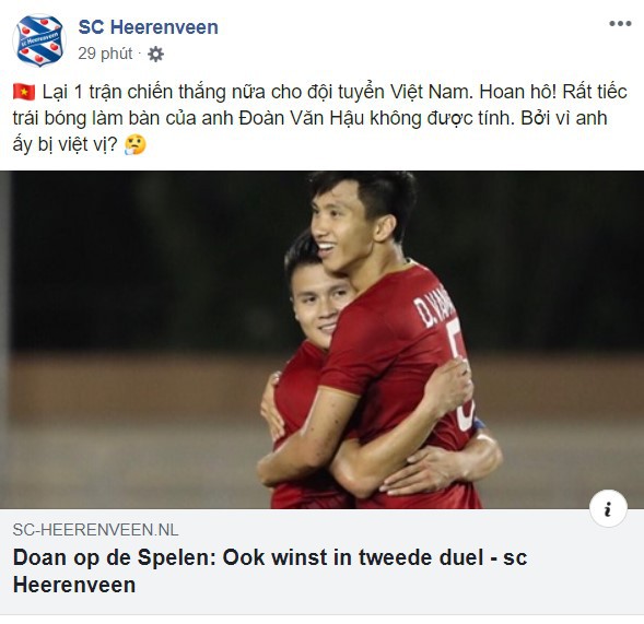 Heerenveen chúc mừng Văn Hậu bằng tiếng Việt khiến fan thích thú-1