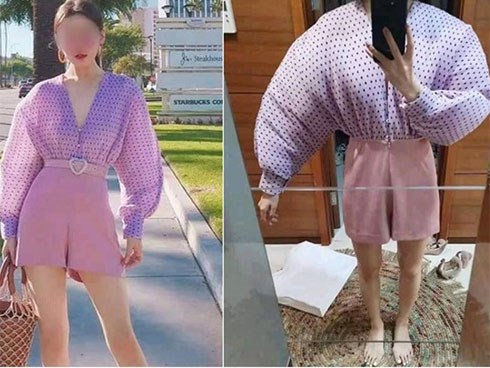 Đặt mua bộ jumpsuit tay phồng tím mộng mơ, cô gái trẻ nhận về bộ 