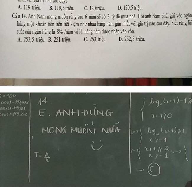 Bị lên bảng làm bài toán lãi suất ngân hàng, nam sinh bí quá điền luôn 1 dòng nghe vô lý nhưng ai cũng thấy thuyết phục-1
