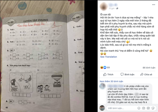 Quên làm bài tập, nam sinh lớp 1 bị cô giáo cho 1 điểm, phụ huynh đăng đàn tố cô giáo đã quá mạnh tay-1