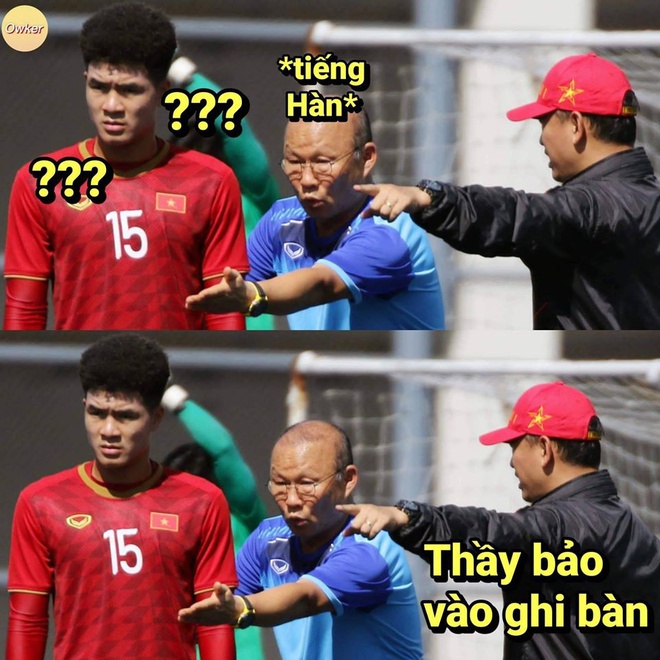Ảnh chế bố Park bảo vệ học trò trong từng trận đấu tại SEA Games 30-3