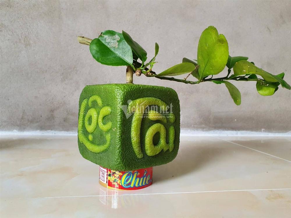 Quả bưởi kỳ lạ hình thoi vàng nổi chữ thư pháp gây sốt khắp miền-1