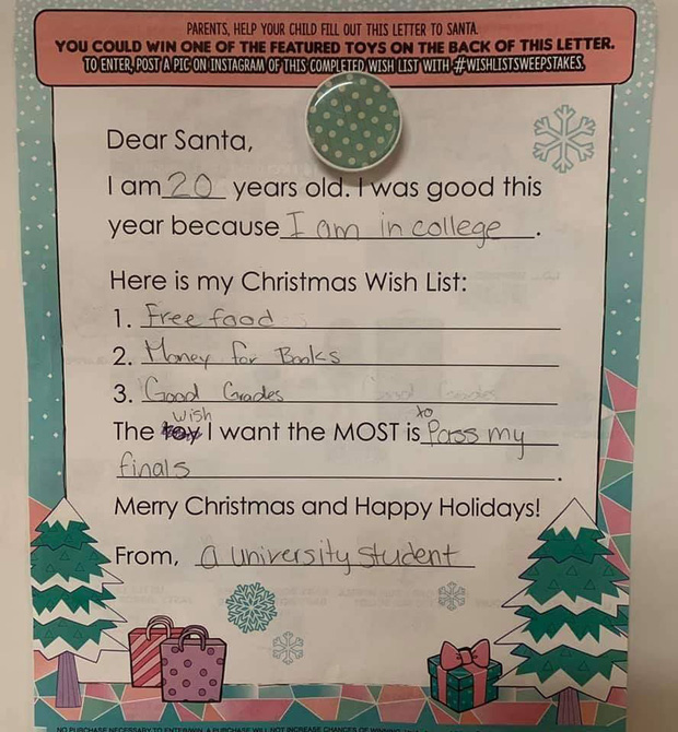 Lá thư gửi ông già Noel cười ra nước mắt của sinh viên đại học: Chỉ ước qua môn, chẳng cần kẹo bánh!-1