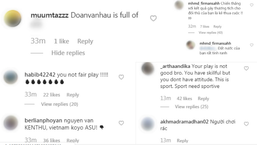 Đăng ảnh ăn mừng chiến thắng trên Instagram, Đoàn Văn Hậu bị cổ động viên Indonesia tràn vào bình luận miệt thị, xúc phạm nặng nề-7