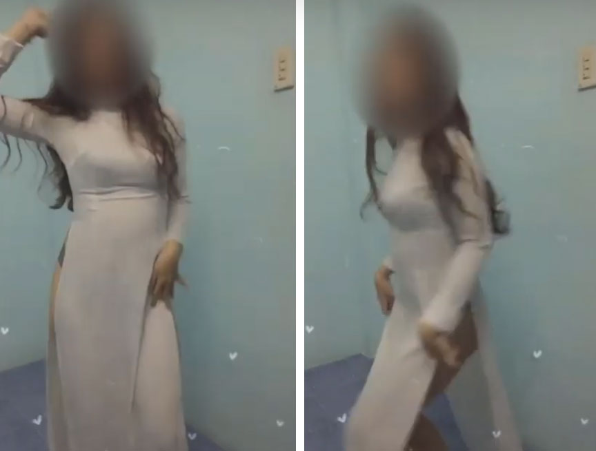 Sốc với nữ sinh mặc áo dài không mặc quần, uốn éo nhảy twerking cực kì phản cảm-1