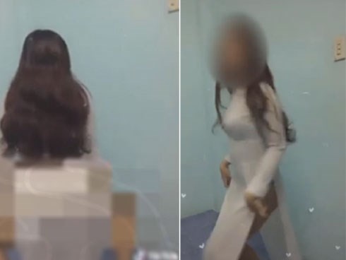 Sốc với nữ sinh mặc áo dài không mặc quần, uốn éo nhảy twerking cực kì phản cảm