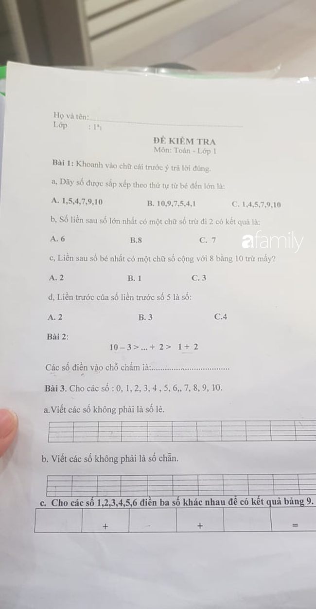 Đề kiểm tra Toán lớp 1 với nhiều câu hỏi hại não đánh đố tư duy trẻ, phụ huynh người đồng tình người phản đối gay gắt-3