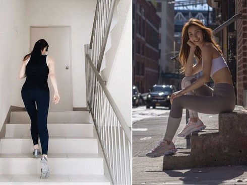 Chăm chỉ leo cầu thang mỗi ngày, cô nàng giảm được 5kg trong 1 tháng: 