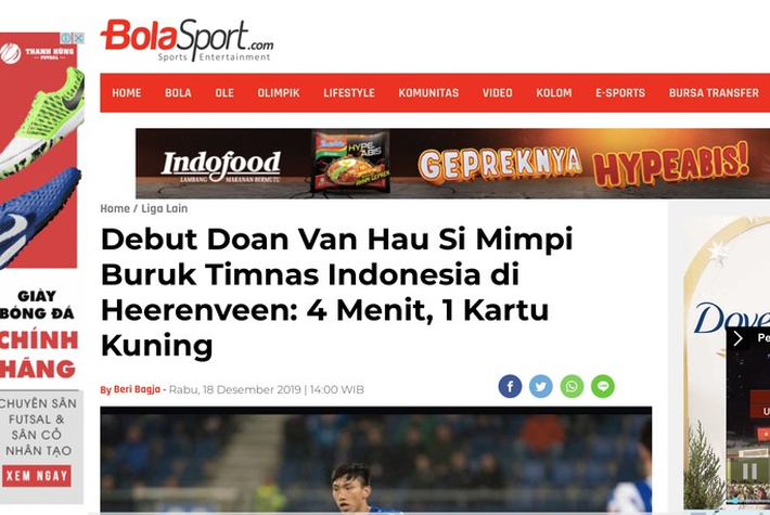 Báo Indonesia mỉa mai Văn Hậu: Cầu thủ đốn Evan Dimas ra mắt 4 phút, nhận 1 thẻ vàng-1