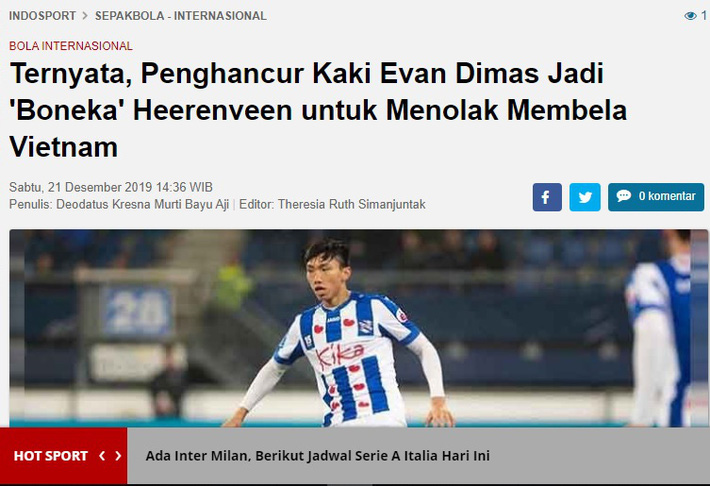 Báo Indonesia: Văn Hậu - kẻ nghiền nát chân Evan Dimas trở thành con rối của Heerenveen-1