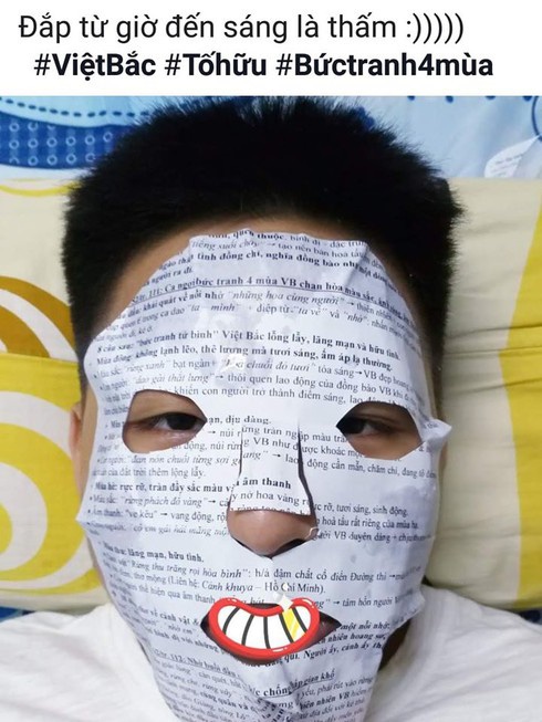 Bước vào mùa thi, học sinh có cách ôn luyện ai nhìn thấy cũng phải quỳ: Đắp mặt nạ Văn, vận công để ghi nhớ kiến thức-1