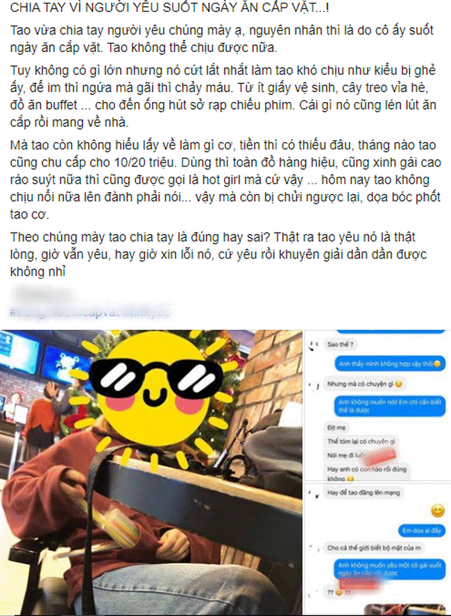 Mối tình gây bão mạng: Chia tay bạn gái vì... suốt ngày ăn cắp vặt-1