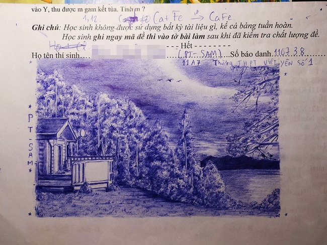 Làm bài thi xong vẫn còn thừa giờ, cậu học sinh ngẫu hứng ngồi vẽ tranh vào giấy nháp, thành quả khiến ai cũng ngỡ ngàng-1