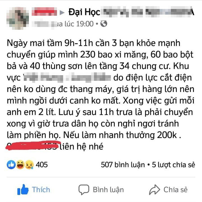 Cô gái bị mắng té tát vì tuyển người vác 230 bao xi măng lên tầng 34 với thù lao... 200.000 đồng-1