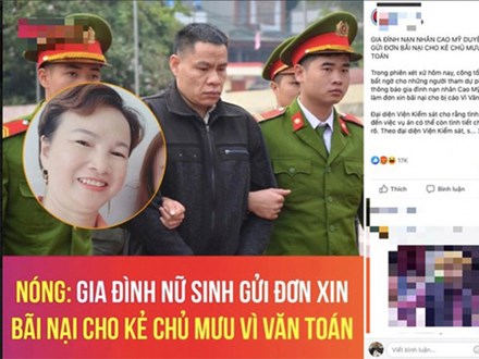 Thực hư thông tin gia đình nữ sinh giao gà làm đơn bãi nại cho Vì Văn Toán