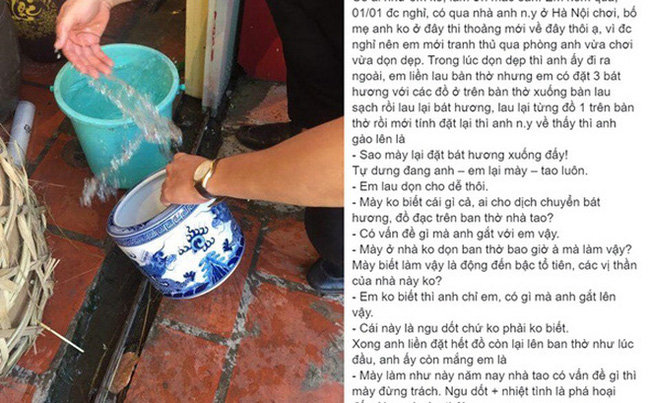 Hăng hái mang 3 bát hương nhà người yêu ra lau dọn ai ngờ bị bạn trai mắng cho té tát-1