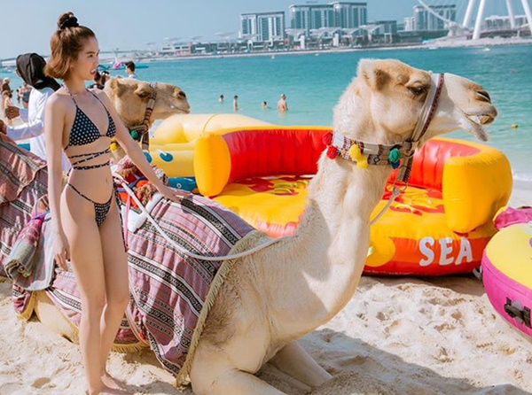 Ngọc Trinh diện bikini dạo biển Dubai-2