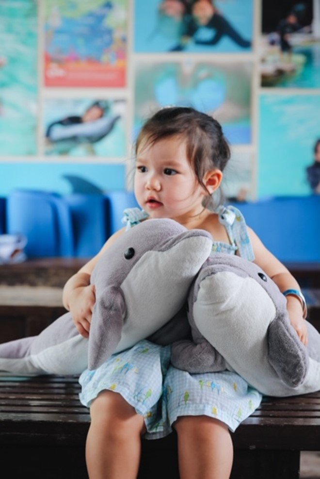 Vợ chồng Hà Anh dẫn con gái vi vu Singapore, bé Myla lí lắc xem cá heo-8