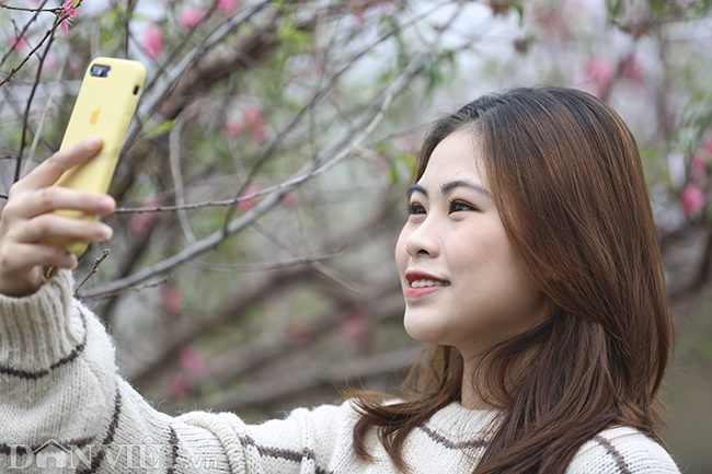 Giới trẻ Hà Nội rủ nhau check-in, chụp ảnh bên hoa đào ngày giáp Tết-8