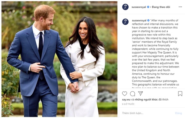 Cú sốc hoàng gia Anh: Vợ chồng Meghan Markle chính thức ra thông báo rút khỏi vai trò thành viên cao cấp, tự độc lập tài chính-1