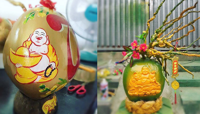 Phật Di Lặc hiện hình trên quả dừa, vàng rực giữa mùa Tết này-2