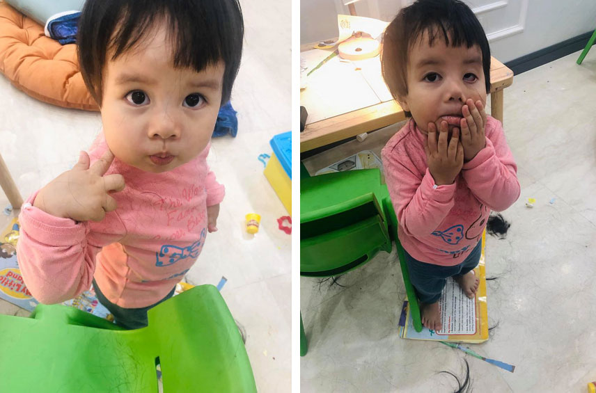 Sơ ý ngủ quên 30 phút, hot mom Minh Trang hốt hoảng phát hiện 3 con gái tự cắt tóc cho nhau trụi húi cả mảng-3