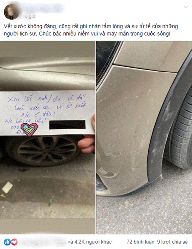 Chiếc ô tô với vết xước và mẩu giấy nhắn xin lỗi kèm số điện thoại khiến bất cứ ai đọc được cũng chẳng thể nổi giận-1