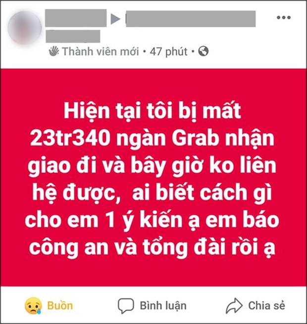 Đặt GrabBike để ship số tiền hơn 23 triệu đồng, nữ khách hàng sợ hãi tột độ khi bị tài xế ôm tiền rồi mất luôn liên lạc-2