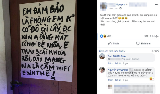Về quê ăn Tết, thanh niên dán giấy trước cửa phòng trọ: Không có đồ gì lấy được, anh đừng mất công bẻ khóa-1