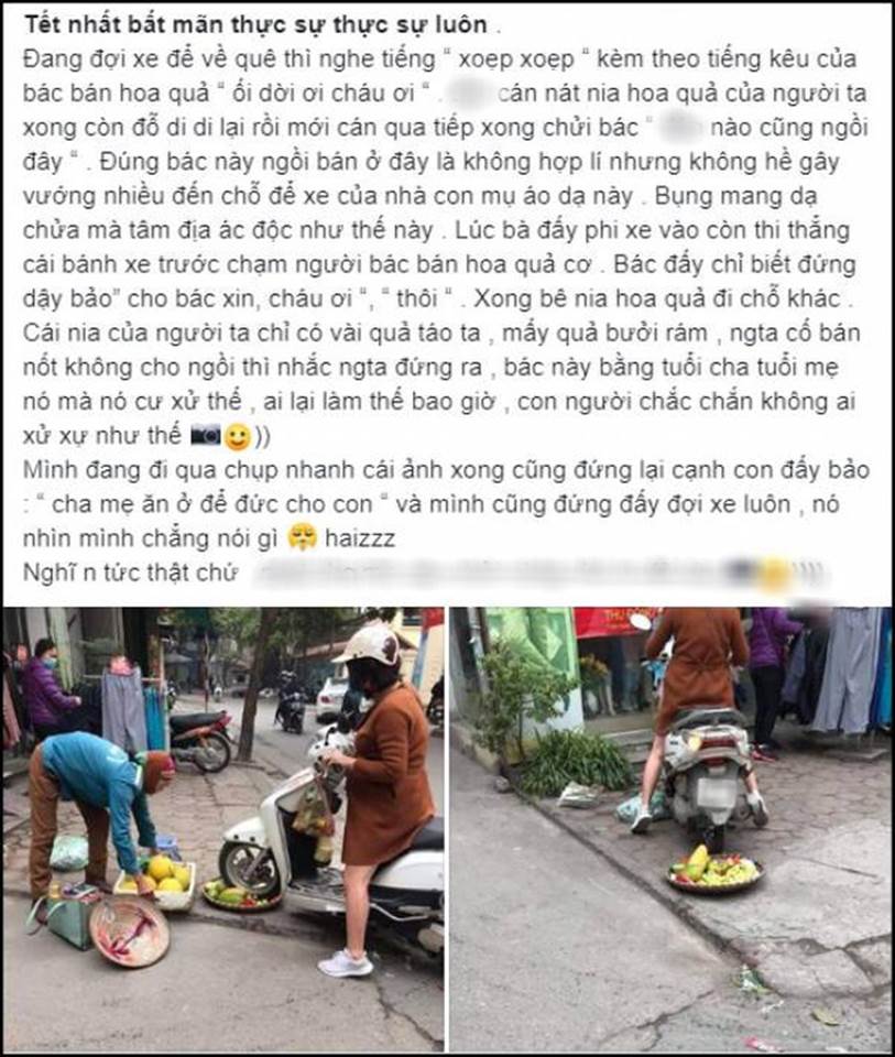 Cô gái hoang mang, điêu đứng khi bị dân mạng chửi bới dữ dội vì hiểu nhầm là người phụ nữ chạy xe máy cán nát mẹt hoa quả của người bán hàng rong-1