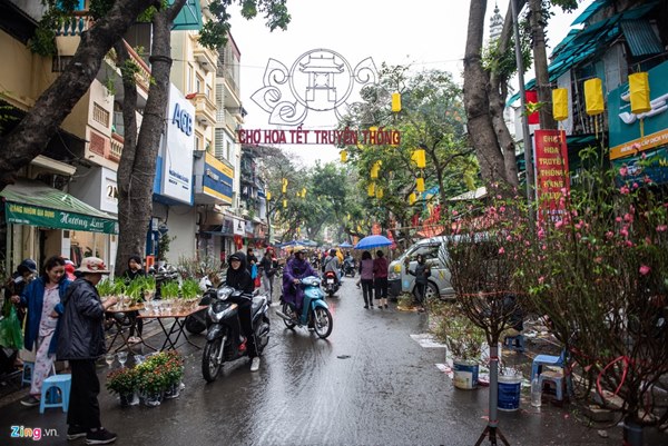 Người Hà Nội đội mưa mua đào, quất rớt giá chiều 30 Tết-1