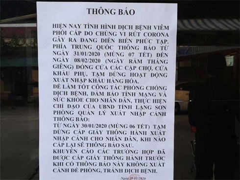 Lạng Sơn tạm dừng cấp giấy thông hành xuất nhập cảnh sang Trung Quốc, dừng các hoạt động xuất nhập khẩu hàng hóa