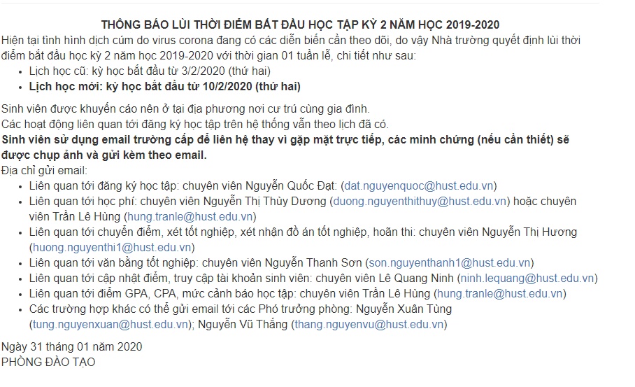 Đề phòng virus Corona lây lan diện rộng, trường Đại học Bách Khoa Hà Nội cho sinh viên nghỉ học thêm 1 tuần-2