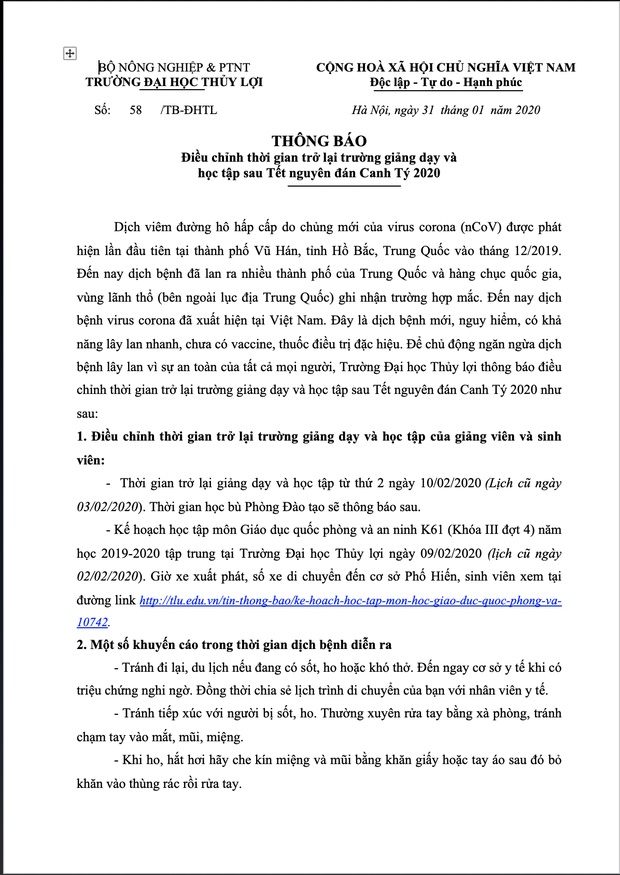 Sau Bách Khoa Hà Nội, có thêm 6 trường Đại học ra thông báo cho sinh viên nghỉ học tránh virus Corona-3