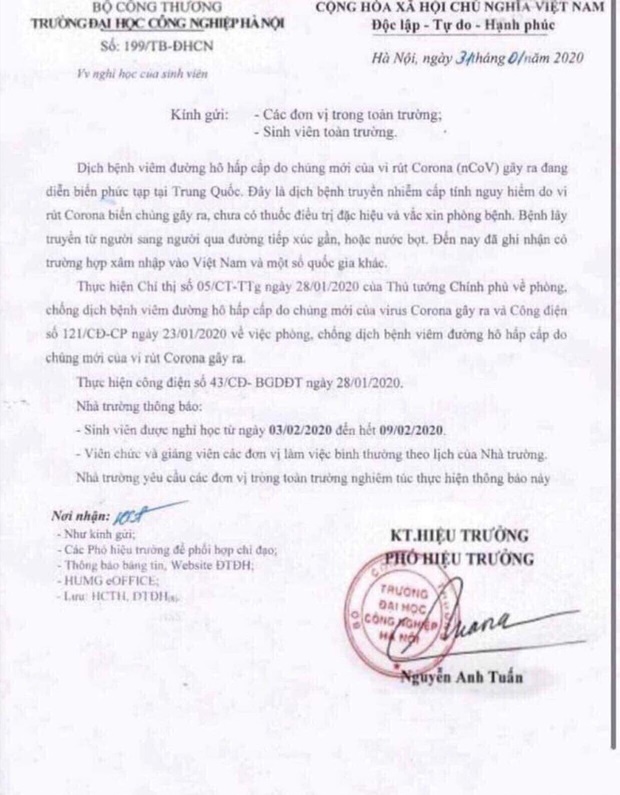 Sau Bách Khoa Hà Nội, có thêm 6 trường Đại học ra thông báo cho sinh viên nghỉ học tránh virus Corona-6
