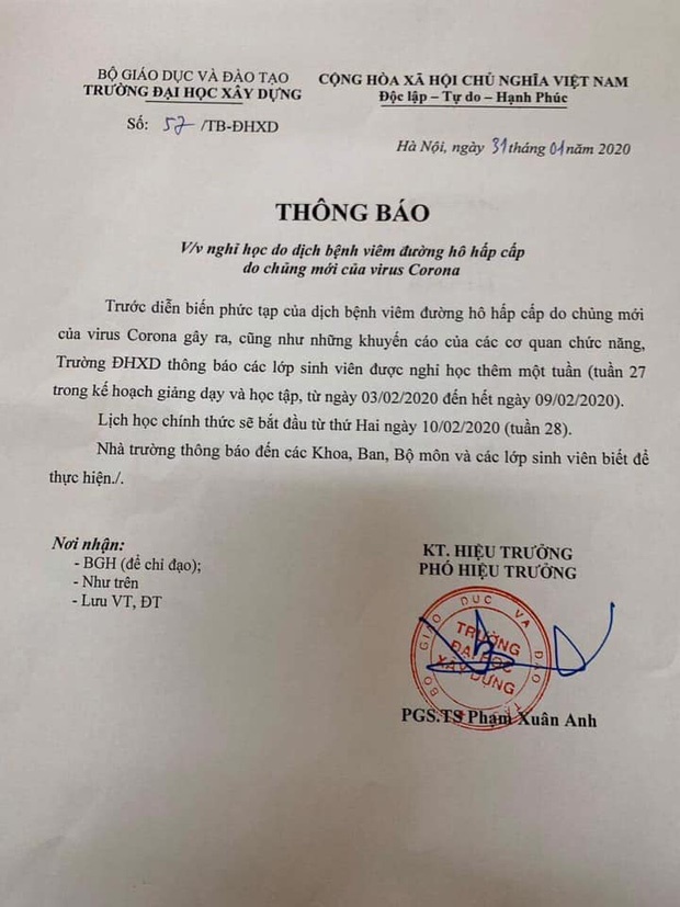 Sau Bách Khoa Hà Nội, có thêm 6 trường Đại học ra thông báo cho sinh viên nghỉ học tránh virus Corona-7