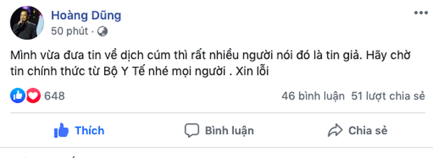 Sau Ngô Thanh Vân, NSND Hoàng Dũng cũng chính thức lên tiếng xin lỗi khi đưa tin sai về dịch cúm Corona-1