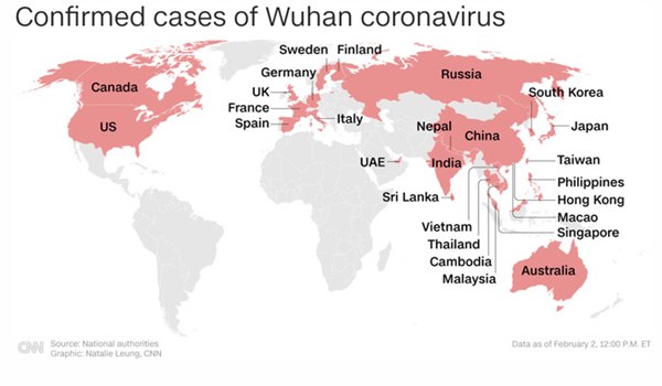 Chi tiết số ca nhiễm virus corona mới gây bệnh viêm phổi Vũ Hán đã được xác nhận ở các nước trên toàn thế giới-1