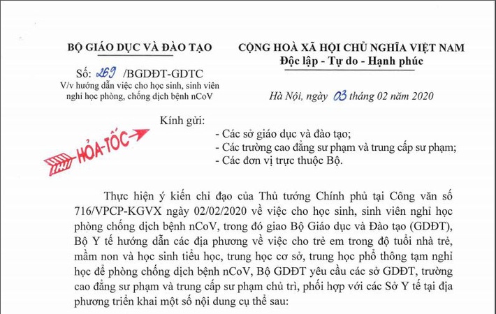 Bộ GDĐT yêu cầu quản lý học sinh, sinh viên trong thời gian tạm nghỉ học phòng, chống dịch bệnh nCoV-1