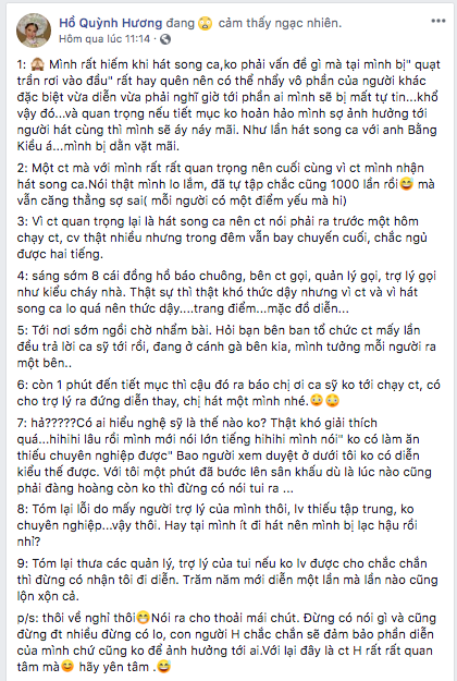 Hồ Quỳnh Hương tức giận chỉ trích đồng nghiệp xem thường khi mang trợ lý ra hát tập với cô-1