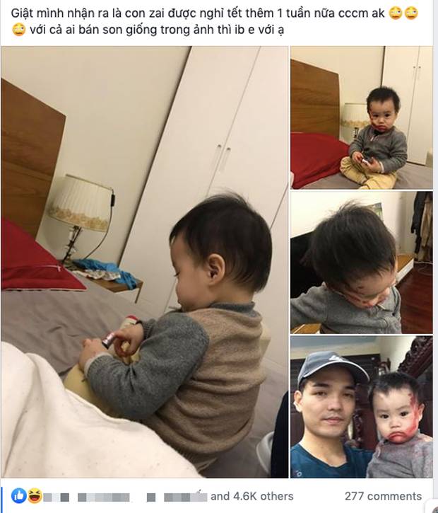 Dở khóc dở cười chuyện trông con mùa dịch virus corona: Lơ là vài phút, ông bố trẻ hốt hoảng thấy con bôi đỏ khắp mặt-1