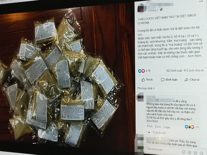 Thảo dược trừ tà, diệt virus corona lan truyền trên Facebook-1