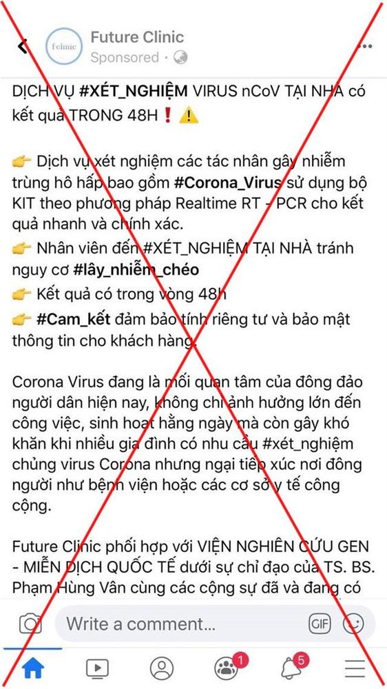 Phòng khám Future Clinic tại TP.HCM bị phạt 35 triệu đồng vì quảng cáo dịch vụ xét nghiệm virus corona-1