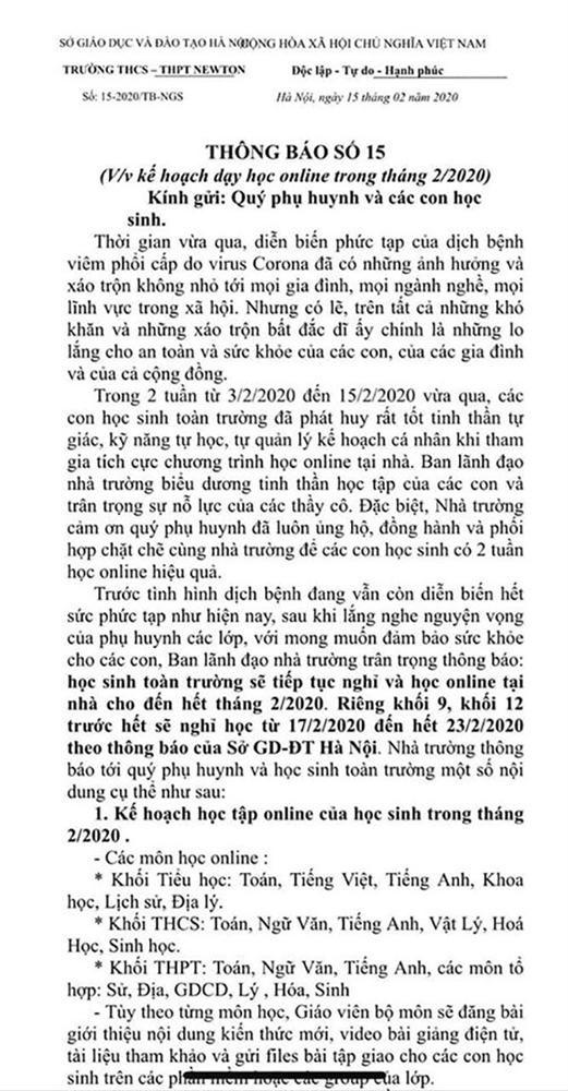 Xôn xao thông tin một trường ở Hà Nội thu thêm 2,5 triệu đồng/tháng để tổ chức dạy học online, phụ huynh bức xúc lên tiếng-1