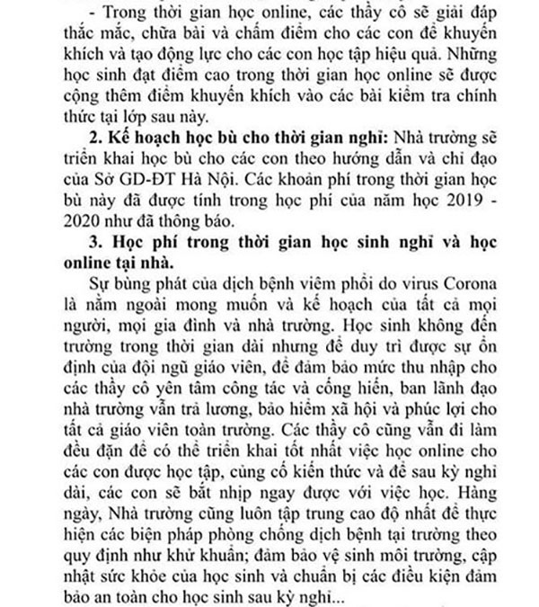 Xôn xao thông tin một trường ở Hà Nội thu thêm 2,5 triệu đồng/tháng để tổ chức dạy học online, phụ huynh bức xúc lên tiếng-2